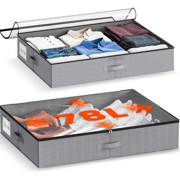 Storage Containers with Support & Clear Lid, Support Frame, Underbed Storage Bins for Clothes, Shoes, Blankets, and Toys 2 pack