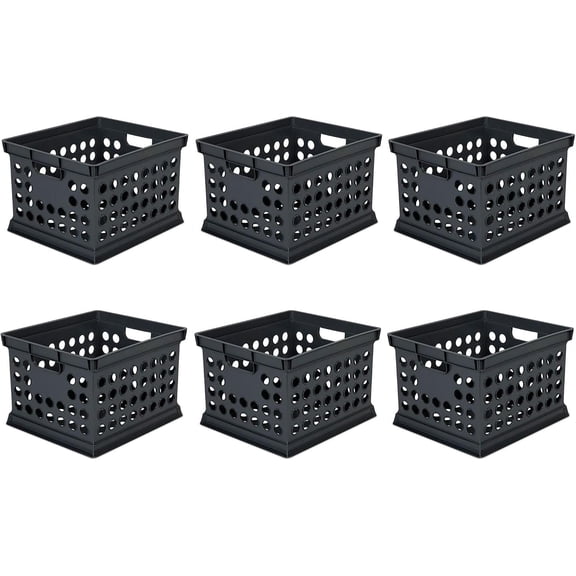 Storage Crate Bin File Organizer for Home & Office, Black, 6-Pack.Heavy-Duty and Stackable Plastic Boxes and Containers for Desk, Cabinet, Dorm, Garage, or Utility Organization