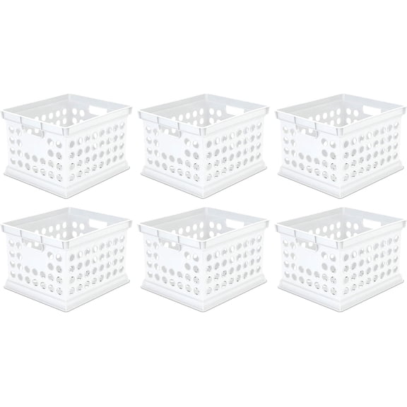 Storage Crate Bin File Organizer for Home & Office, White, 6-Pack | Heavy-Duty and Stackable Plastic Boxes and Containers for Desk, Cabinet, Dorm, Garage, or Utility Organization