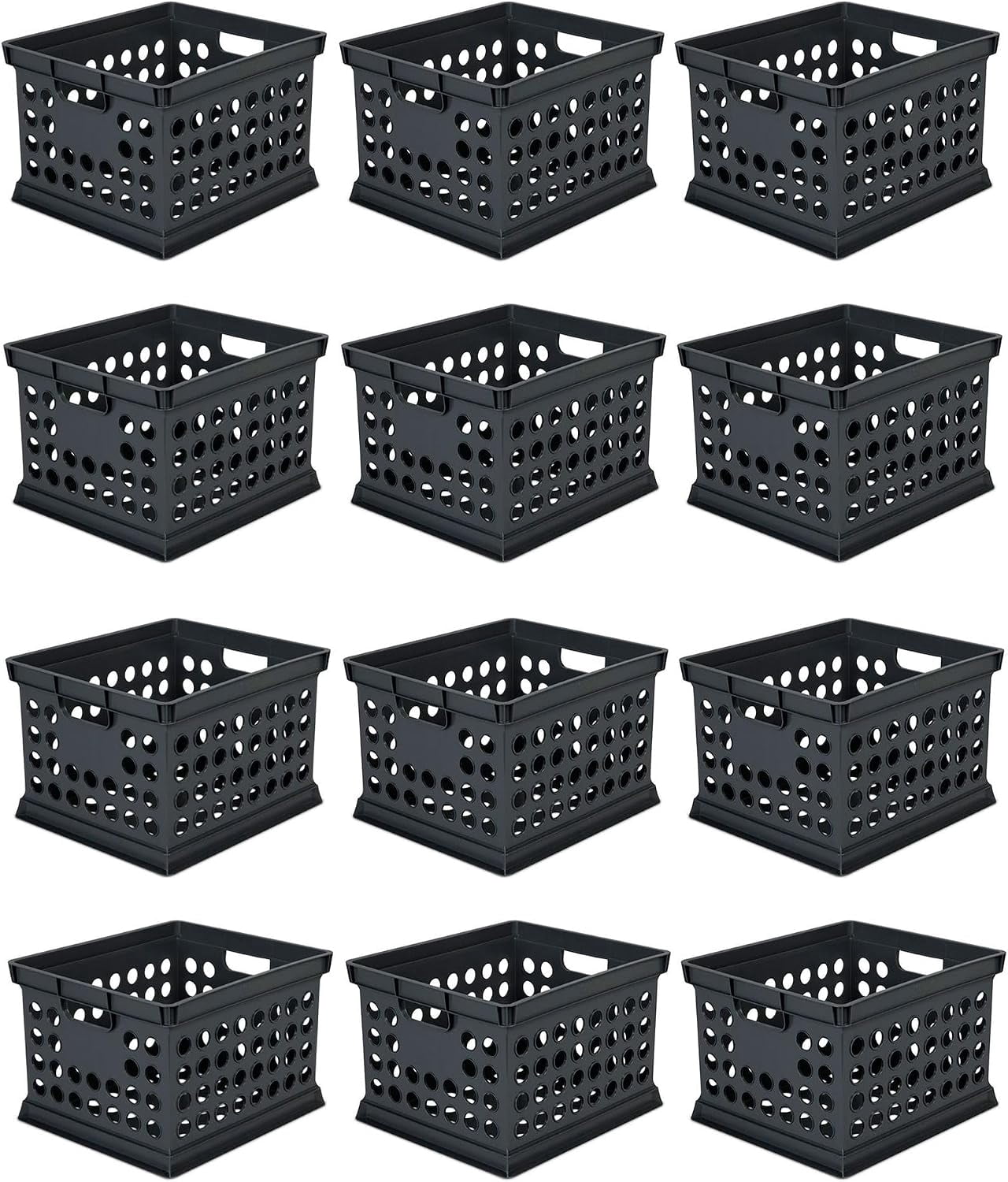 Storage Crate Bin File Organizer for Home & Office,Black, 12-Pack ...