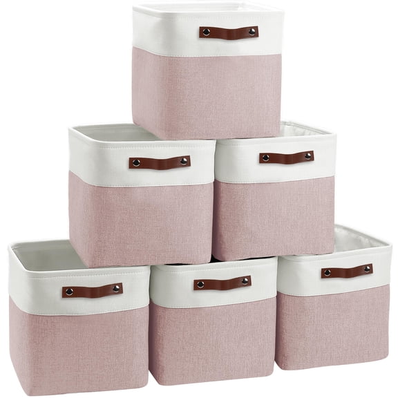 Storage Crates 6 Pack White/Pink 12.13 x 11.93 x 7.20 Inches