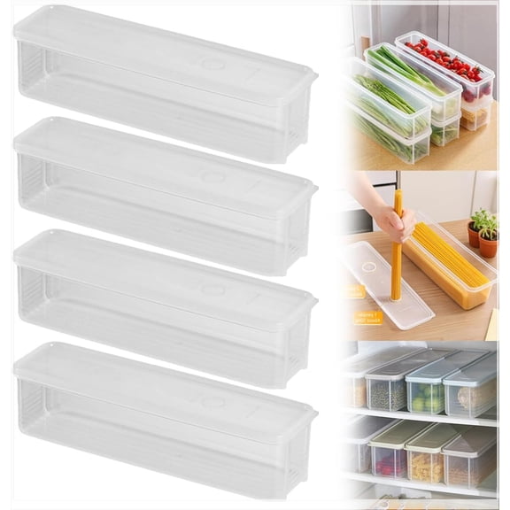 Storage & Crisper Boxes, 35oz Stackable Airtight Keeper for Refrigerator and Fridge, Food Storage Containers with Lids Keep Fresh for Spaghetti Salad Lettuce Herb Fruit Vegetable Cheese Bacon (Clear)