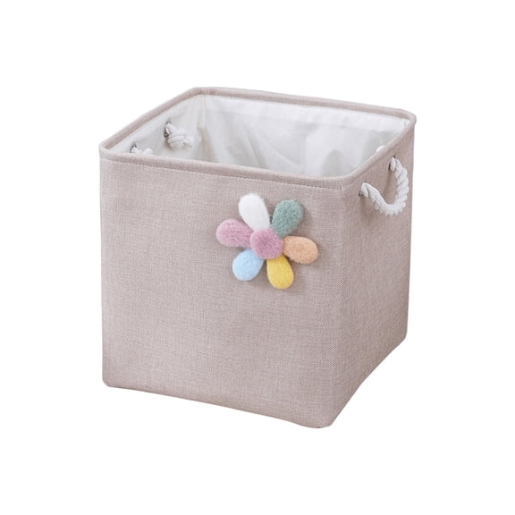 Storage Cube Basket with Rope Handles, Cute Collapsible Fabric Storage Bin for Bedroom College Dorm, Colorful Flower Design (Pink)