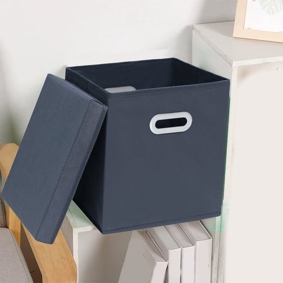 Storage Cube Bins with Removable Lid - Collapsible Stackable Closet Box Linen Fabric Storage Bins, Storage Cube Baskets Container Organizers for Bedroom Office Home Organization, Gray