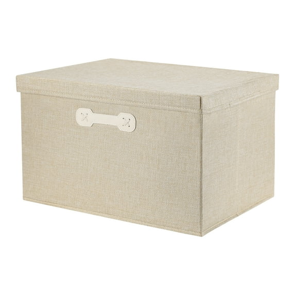 REGALWOVEN Storage Cube, Fabric Storage Bin with Lid and Handle for Shelves Closet, Collapsible Basket for Organizing Clothes Books Beige 18.1*14.2*11in