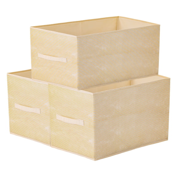 Storage Cube, Fabric Storage Bin with Stripe for Shelves Closet, 3 Pcs Collapsible Storage Basket for Organizing Clothes Books Beige 19.7*13.8*12.6in