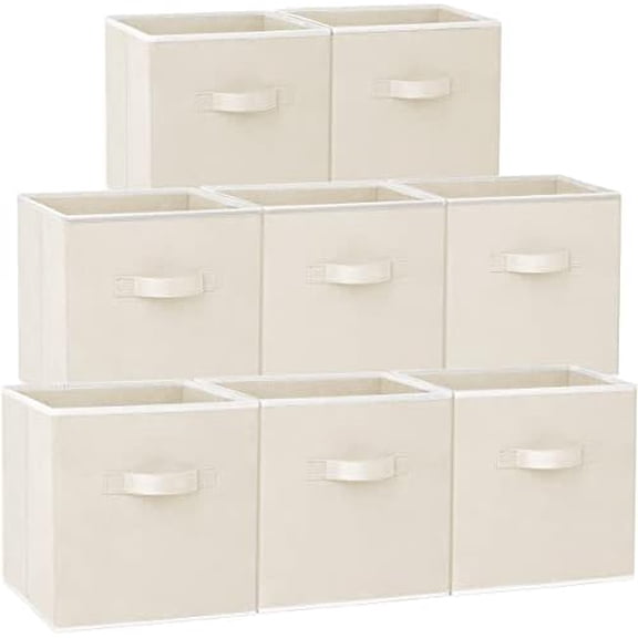 Storage Cubes - 11 Inch Heavy Duty Fabric Storage Bins for Shelves Closet Cube Organizer - 8 Pack Collapsible Cube Storage Bins Baskets for Clothes Blankets Toys - Nursery Organization (Beige)