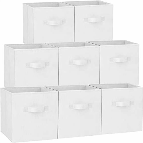 Storage Cubes - 11 Inch Heavy Duty Fabric Storage Bins for Shelves Closet Cube Organizer - 8 Pack Collapsible Cube Storage Bins Baskets for Clothes Blankets Toys - Nursery Organization (White)