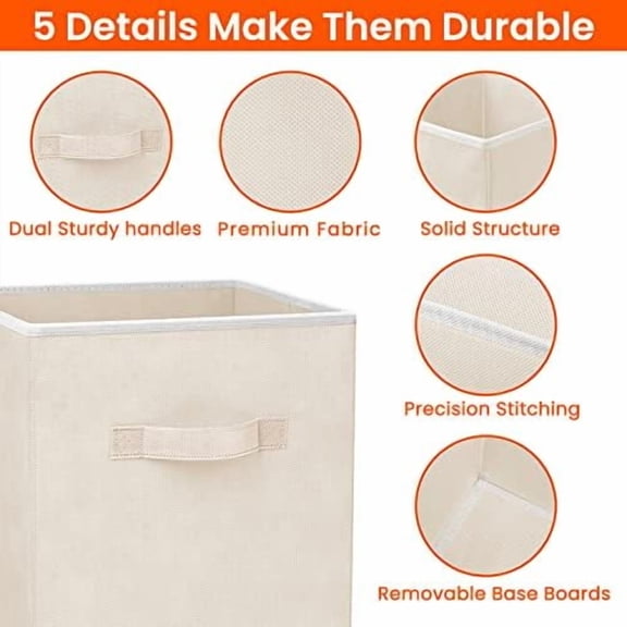 Storage Cubes - 11 Inch Heavy Duty Fabric Storage Bins for Shelves Closet Cube Organizer - 8 Pack Collapsible Cube Storage Bins Baskets for Clothes Blankets Toys - Nursery Organization (Beige)