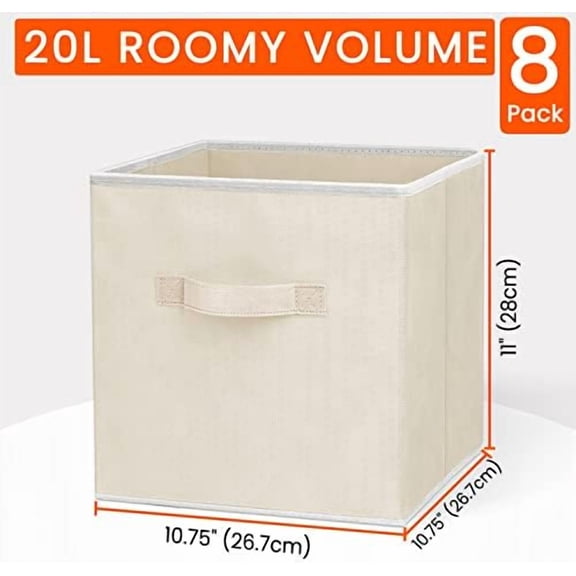 Storage Cubes - 11 Inch Heavy Duty Fabric Storage Bins for Shelves Closet Cube Organizer - 8 Pack Collapsible Cube Storage Bins Baskets for Clothes Blankets Toys - Nursery Organization (Beige)
