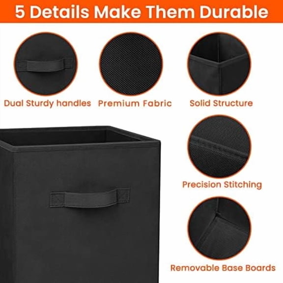 Storage Cubes - 11 Inch Heavy Duty Fabric Storage Bins for Shelves Closet, Cube Organizer - 8 Pack Collapsible Cube Storage Bins Baskets for Organizing Clothes Blankets Toys (Black)