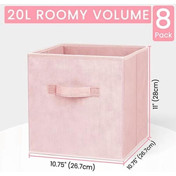 Storage Cubes - 11 Inch Heavy Duty Fabric Storage Bins for Shelves Closet, Cube Organizer - 8 Pack Collapsible Cube Storage Bins Baskets for Organizing Clothes Blankets Toys (Pink)