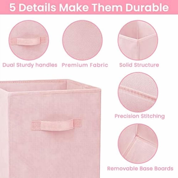 Storage Cubes - 11 Inch Heavy Duty Fabric Storage Bins for Shelves Closet, Cube Organizer - 8 Pack Collapsible Cube Storage Bins Baskets for Organizing Clothes Blankets Toys (Pink)