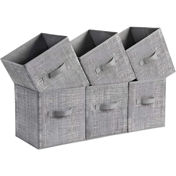 Storage Cubes, 11-Inch Non-Woven Fabric Bins with Double Handles, Set of 6, Foldable Closet Organizers for Shelves, Clothes Storage, Durable and Lightweight, Gray