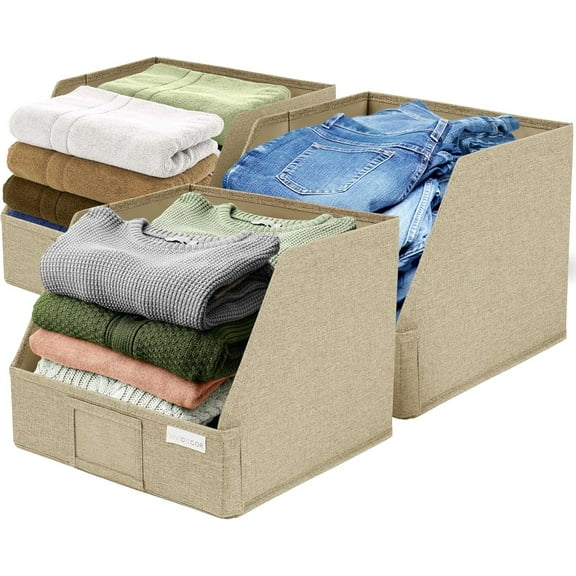 Storage Cubes  12x12x10 Fabric Baskets for Organizing, Storage Baskets for Shelves, Open Front Fabric Bins, Closet Organizer Bins for Clothes, Towels, Sweaters, Linen  Brown, 3 Pack