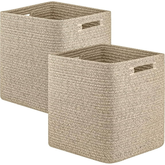 Storage Cubes, 13 Inch Cube Storage Organizer, Collapsible Storage Bins, Baskets for Organizing, Storage Bins for Shelves-Brown, 2-PACK