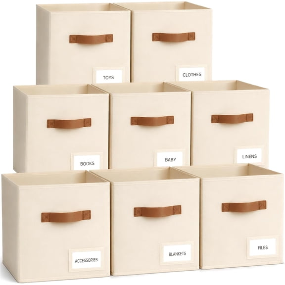 Storage Cubes 8 Pack, Fabric Storage Cubes Organizer 11 Inch, Beige