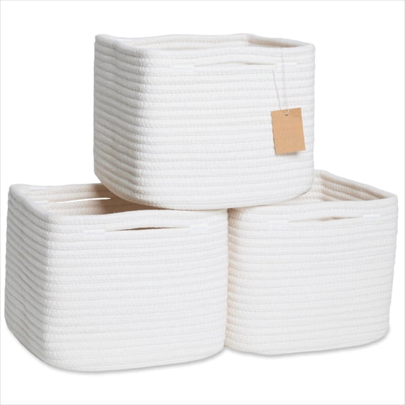 Storage Cubes 9”x9”x7”Cotton Rope Woven Baskets for Organizing 3-Pack | 9 Inch Cube Storage Bin | Small Basket for Shelf Nursery, Pantry, Decorative Plant, Bathroom Closet
