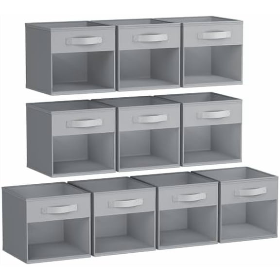 Storage Cubes, Cube Storage Bin, 10 Pack Foldable Storage Cubes with Window, Closet Storage Bins with Handle, 11x 11 inch Storage Box for Clothes, Toys, Books (Grey)