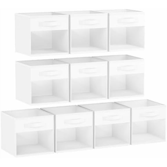 Storage Cubes, Cube Storage Bin, 10 Pack Foldable Storage Cubes with Window, Closet Storage Bins with Handle, 11x 11 inch Storage Cubes for Clothes, Toys, Books (White)