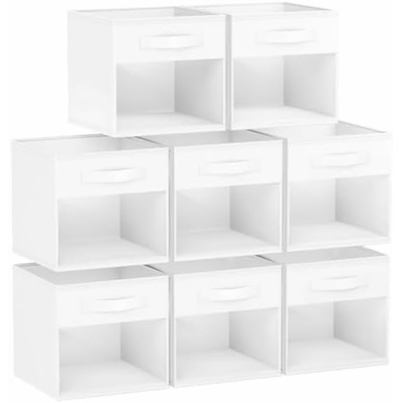 Storage Cubes, Cube Storage Bin, 8 Pack Foldable Storage Baskets with Window, Closet Storage Bins with Handle, 11x 11 inch Storage Cubes for Clothes, Toys, Books (White)