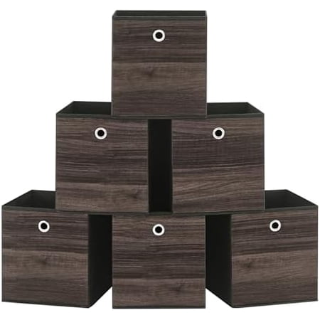 Storage Cubes, Set of 6 Storage Bins with Handles, Foldable Oxford Fabric and Non-Woven Fabric Storage Boxes, 10.2 x 10.2 x 11 Inches, Fit Cube Storage Unit, Chestnut Brown URFB126K01
