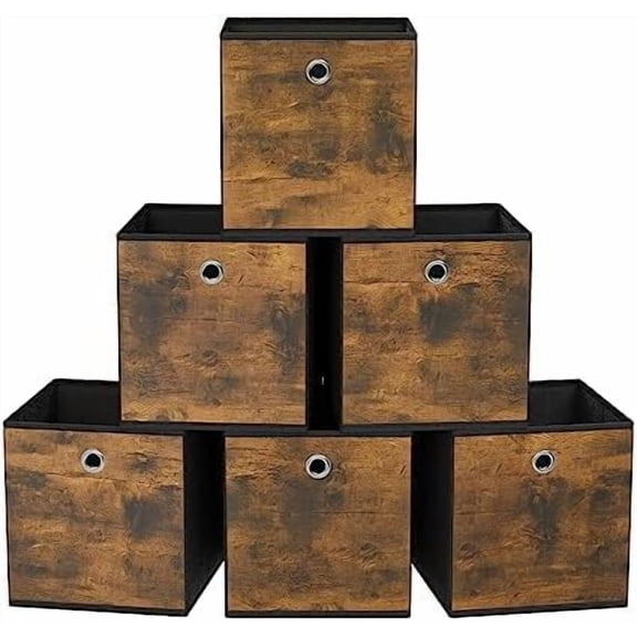 Storage Cubes, Set of 6 Storage Bins with Handles, Foldable Oxford Fabric and Non-Woven Fabric Storage Boxes, 13x13x13 Inches, Fit Cube Storage Unit, Rustic Brown URFB133B01