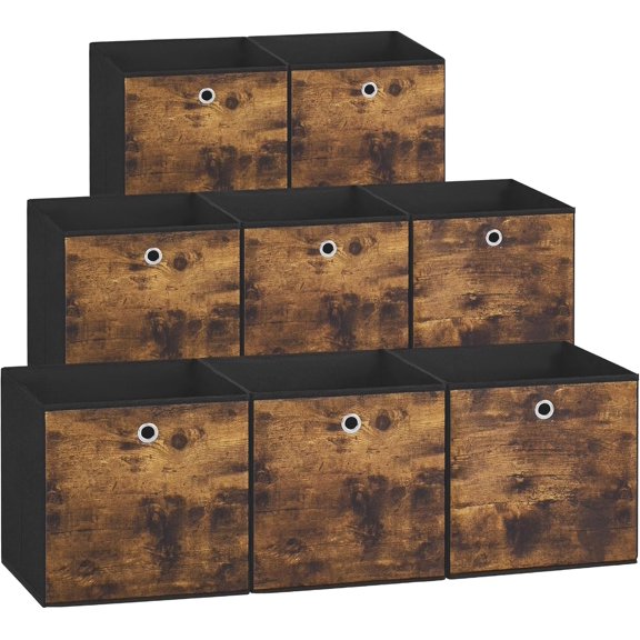 Storage Cubes Set of 8, 11.8-Inch Foldable Closet Organizers with Handles, PP Plastic, Oxford & Non-Woven Fabric, Rustic Brown, TINA Collection URFB830B01