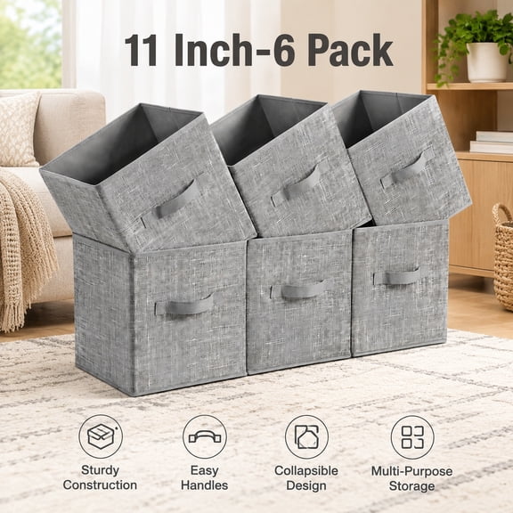 Storage Cubes Set of 6, 11-Inch Foldable Fabric Closet Organizers, Storage Bins for Shelves and Wardrobe, Durable and Space-Saving