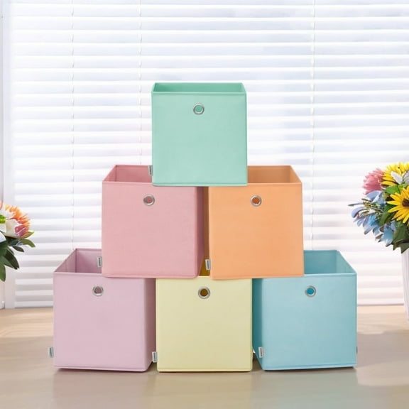 13" Storage Cube Bins for Kids, 6 Foldable Storage Boxes, Closet Organizers Colorful Fabric Bins for Bedroom, Living Room