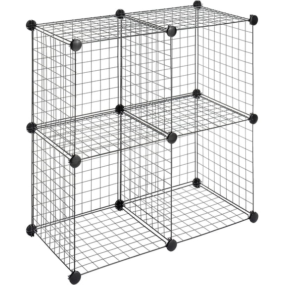 Storage Cubes - Stackable Interlocking Wire Shelves -Black (Set of 4)