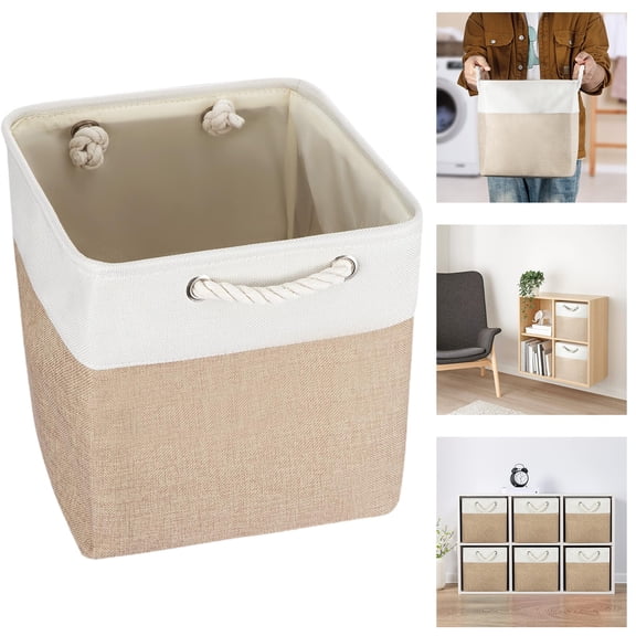Storage Cubes,storage cubes,1 Pack Small Foldable Fabric Storage Cube Organizer - Linen Collapsible Storage Bin with Rope Handles for Home, Closet, Office, Toys, Clothes, Durable & Stylish
