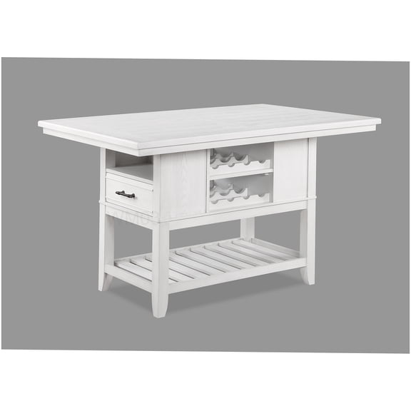 Storage Dining Table with Wine Rack, 60x40 Inch Antique White Counter Height Table with Drawer and Shelf