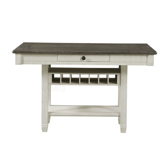 Storage Dining Table with Wine Rack - Counter Height Two-Tone Wood Kitchen Table