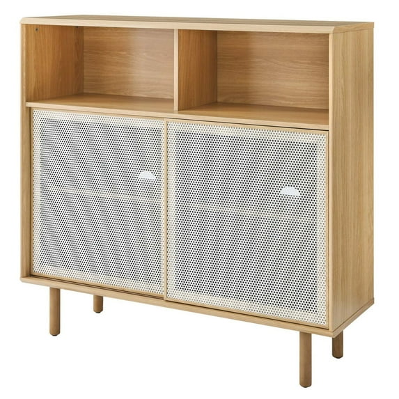 Storage Display Accent Cabinet, Brown Oak, Wood, Metal, Industrial Living Office Kitchen Hospitality Restaurant, Modern Contemporary HB34584