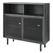 Storage Display Accent Cabinet, Dark Grey Gray, Wood, Metal, Industrial Living Office Kitchen Hospitality Restaurant, Modern Contemporary HB34583