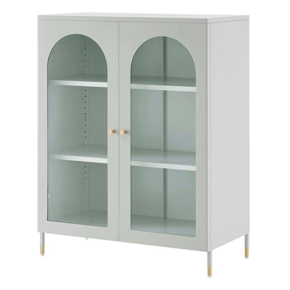 Storage Display Accent Cabinet, Light Grey Gray, Metal, Living Office Kitchen Hospitality Restaurant, Modern Contemporary HB34553