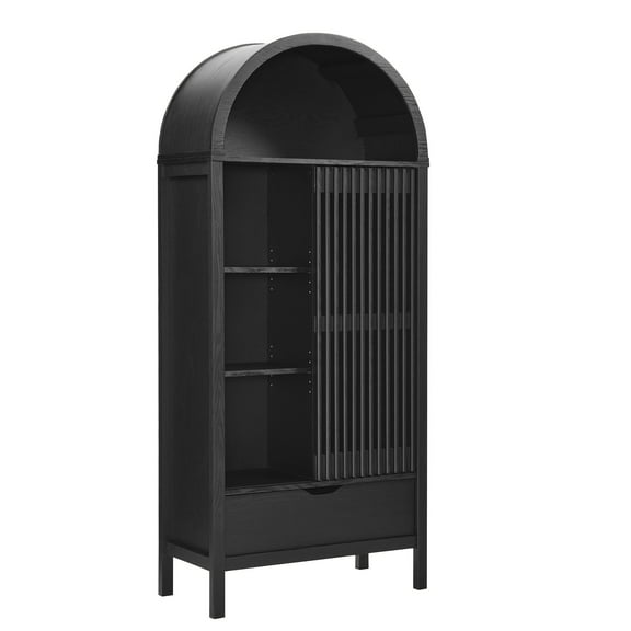 Storage Display Cabinet , Black, Wood, Living Dining Room Kitchen Cafe Bistro Hospitality Restaurant, Modern Contemporary, HB37742