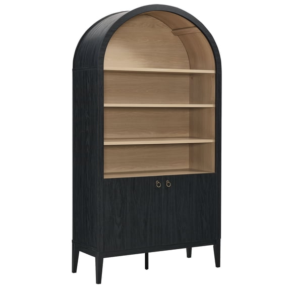Storage Display Cabinet Bookshelf Bookcase, Black, Wood, Living Dining Room Kitchen Cafe Bistro Hospitality Restaurant, Modern Contemporary, HB37748
