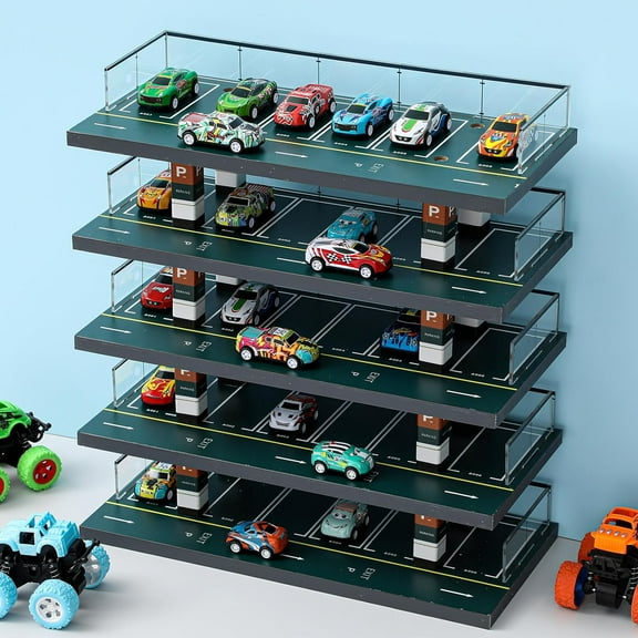 Storage Display Garage for Hot Diecast Wheels Toy Car Parking Garage Diorama Freestanding Storage Display Case for 1/64 Scale Diecast with 5 Levels 30 Spots Maximum 50 Cars