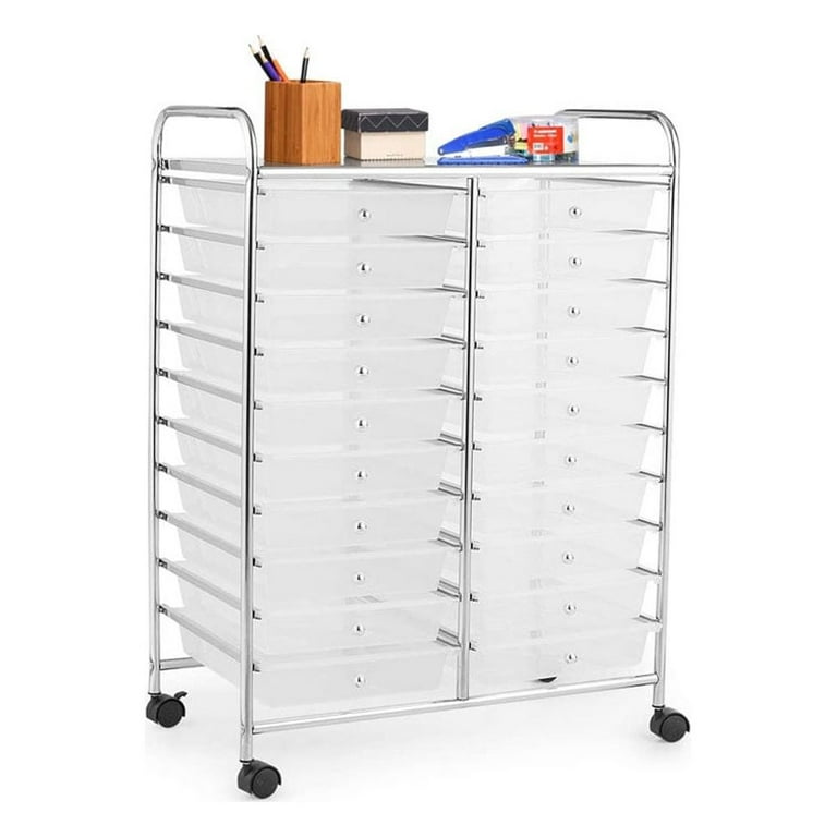 Storage Drawer Carts, 20-Drawer Organizer with Wheels, Multipurpose Rolling  Utility Cart for School, Office, Workshop, Clear 