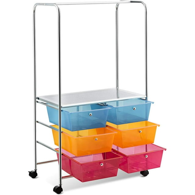 Storage Drawer Carts Classroom Organization Rolling Carts With Lockable Wheels, 6 Plastic