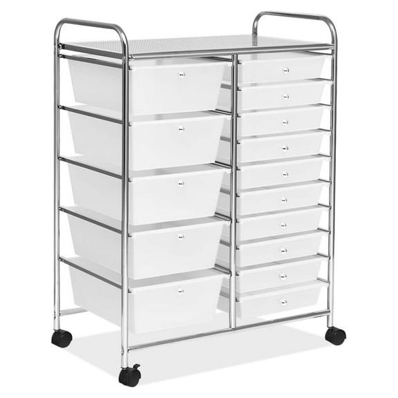 Storage Drawer Carts W/15-Drawer,Rolling Wheels Semi-Transparent Multipurpose Mobile Rolling Utility Cart for School, Office, Home, Beauty Salon Storage Organizer Cart (Clear)