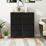 Storage Drawers, Fabric Dresser, Skinny Fabric Storage Tower with 4 Drawers, Tower Organizer Unit, Wooden Board and Steel Frame, Black