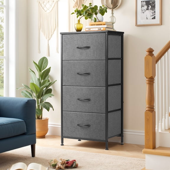 TINKLE WELL Storage Dresser with 4 Drawers, Removable Bins, Modern Wide Soft Fabric Chest Organizer for Bedroom, Hallway, Grey