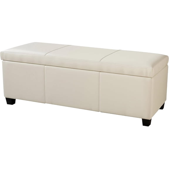 Storage Faux Leather Ottoman, 47 Inch Bench Bedroom Bench with Safety Close Hinge, Extra Long Ottoman with Storage for Living Room, Entryway, Foot Rest, Support 300lbs - Cream