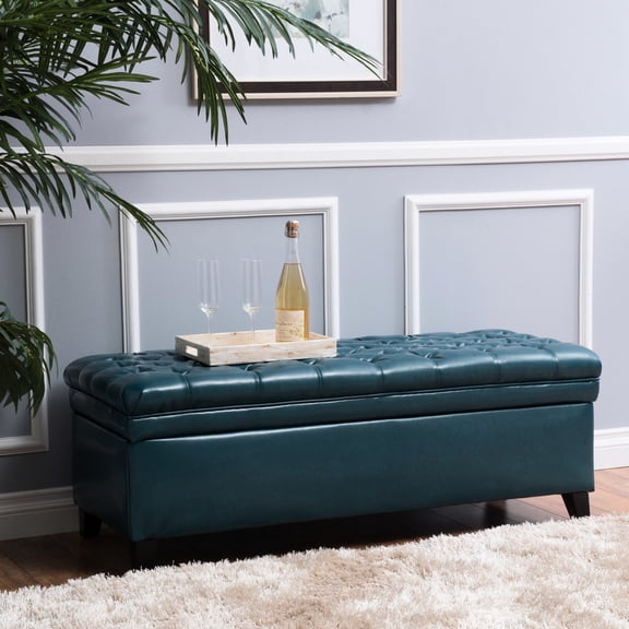 Storage Feature Teal PU Ottoman / In Kitchen Nook / Keeps Aprons