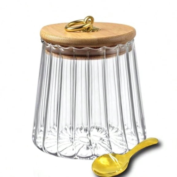 Storage Jar with Lid and Spoon 22 FL OZ Clear Candy Glass Canister Cute Decorative Jars for Food Sugar Coffee Beans Tea 650ml