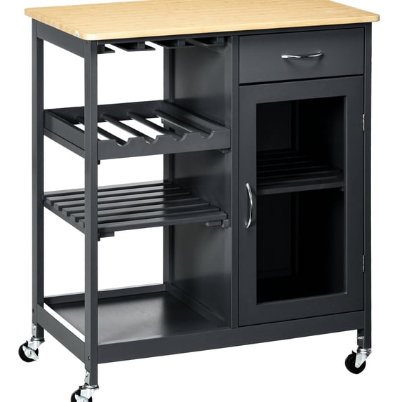 Storage Kitchen Island | Organize Drinkware, Display Wine | Bamboo - like Top, Easy Mobility | For Tight Spaces