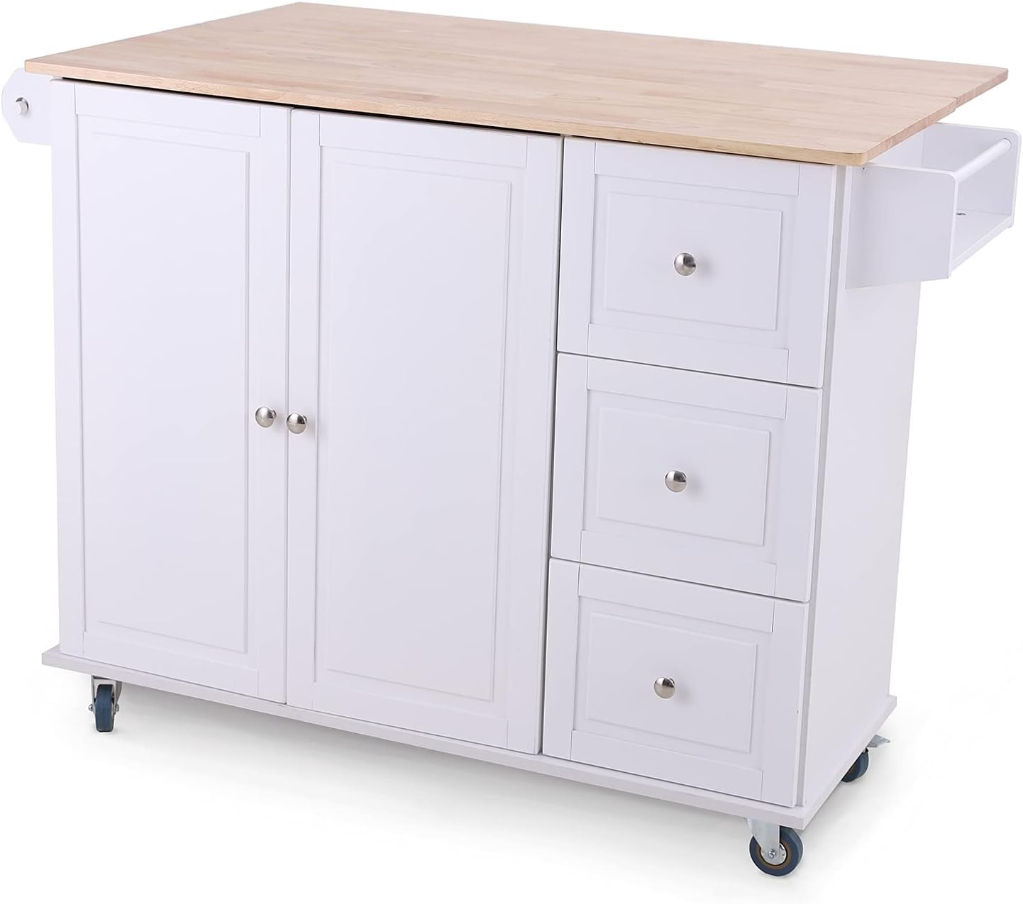 Storage Kitchen Island on Wheels with Drop Leaf Rolling Kitchen Cart